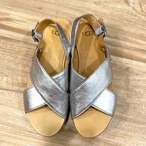 Ugg platform silver sandals.